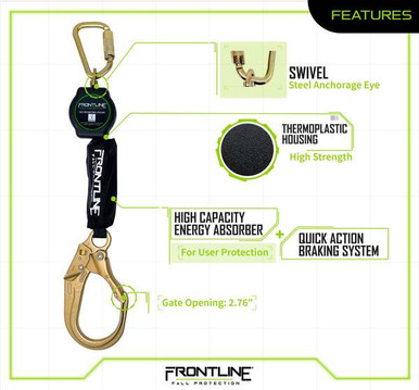 Frontline RPA061R Aramid Fiber Web Single Leg SRL with Steel Rebar Hook End Frontline RPA061R