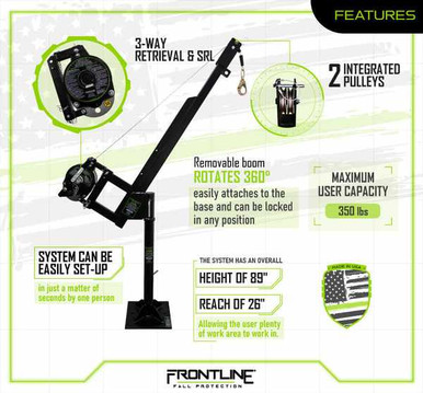 Frontline DAN75RA-US Patriot Confined Space Davit with 50 ft 3-Way Retrieval, Made in USA Frontline DAN75RA-US