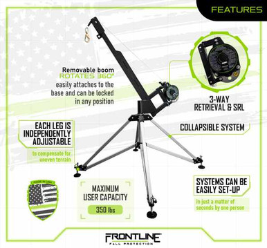 Frontline QAN75RA-US Patriot Confined Space Quadpod with 3-Way Retrieval, Made in USA Frontline QAN75RA-US