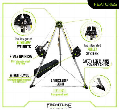Frontline TAN10RURP MEGApod Confined Space 10 ft Aluminum Tripod with 60 ft Winch and 3-Way SRL Frontline TAN10RURP