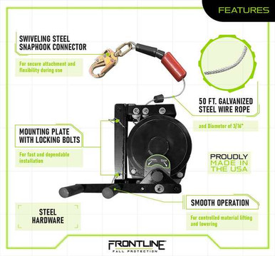 Frontline RAW50-US Patriot 50 ft Material Retrieval Winch, Made in USA Frontline RAW50-US
