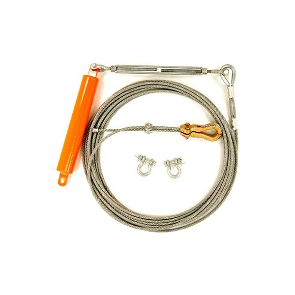 Malta Dynamics P-00147-60 60 ft temporary horizontal lifeline cable assembly with in-line energy absorber, 3/8 inch galvanized aircraft cable, 2-worker rated, ANSI Z359.1