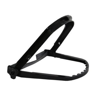 Malta Dynamics hard hat face shield bracket carrier in nylon for cap style and full brim hard hats, holds a flip-up ANSI Z87.1 visor
