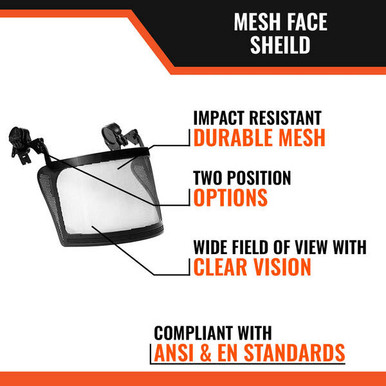 Malta Dynamics HTV0006 Mesh Face Shield with mounting clips: durable steel mesh, two position options, ANSI Z87.1-2020 tested, APEX helmet compatible