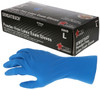 5049_ - 5049L - 1243 - 11 mil blue latex medical‑grade glove, medical‑grade, double chlorinated, with textured grip, showing dispenser box