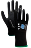 DF-E51R - Guante tejido de blend de polietileno, color negro con recubrimiento de poliuretano negro en palma y TCR entre dedo pulgar e índice