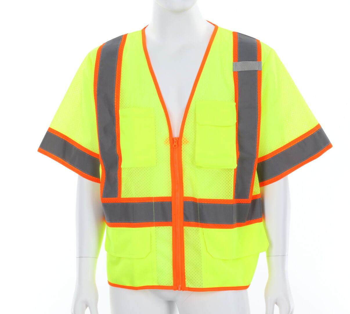 V3210 - Class 3 Safety Vest Fluorescent Lime Zipper Front