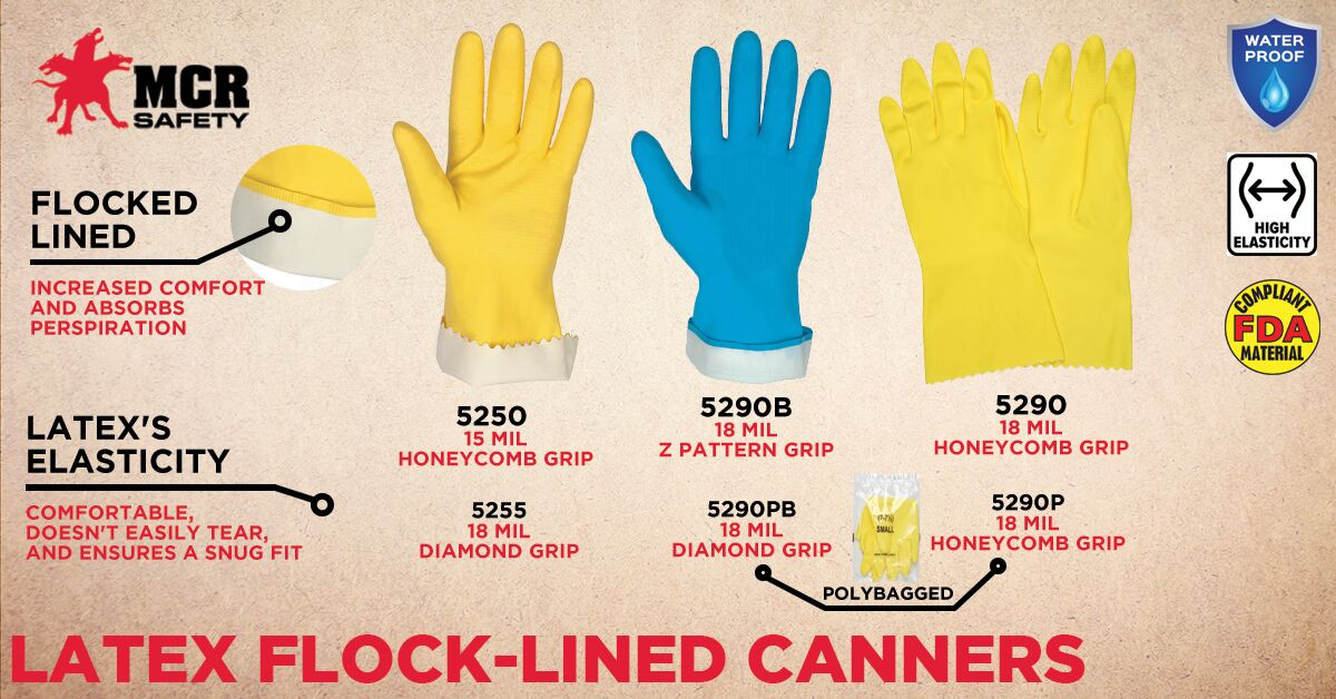 5290P - Flock Lined Latex Rubber Gloves