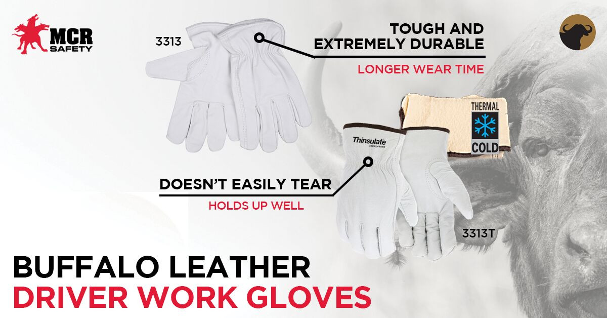 3313 - Buffalo Leather Drivers Work Gloves MCR Safety
