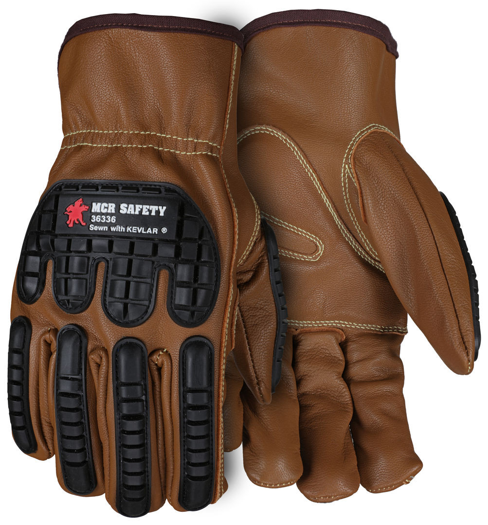 36336 - Oil Block Goatskin Leather Drivers Work Gloves TPR Back