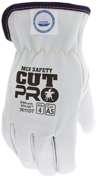 3611DT_ - 3611DTL - 121759 - Protective cut resistant gloves back view – premium goatskin leather with keystone thumb design for flexibility, comfort, and industrial hand protection