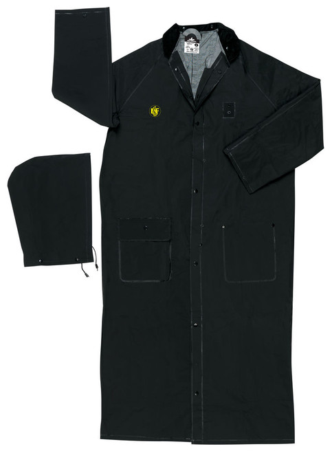 FR267CR - Black Waterproof PVC Long Rain Coat