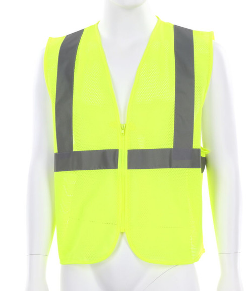 V3210 - Class 3 Safety Vest Fluorescent Lime Zipper Front