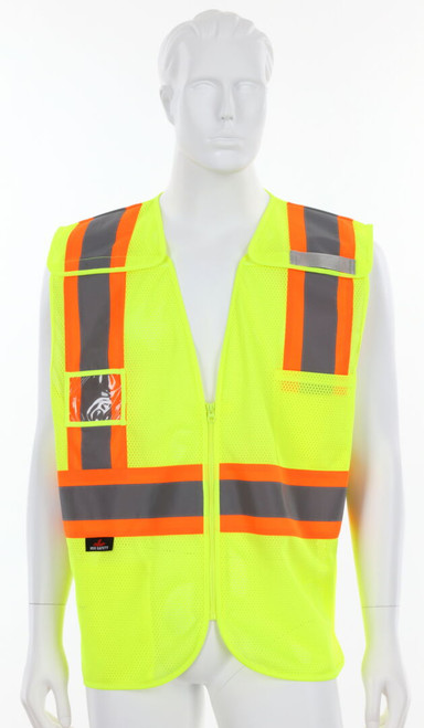 V3210 - Class 3 Safety Vest Fluorescent Lime Zipper Front