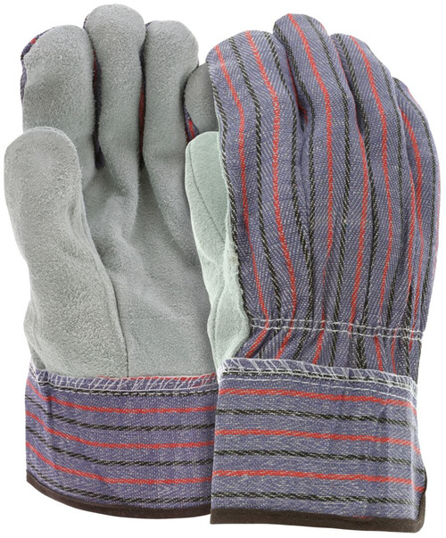 1080_ - 1080 - 124178 - Pair of MCR Safety Group 1080 split leather palm work gloves with safety cuff, lined palm, and breathable cotton back