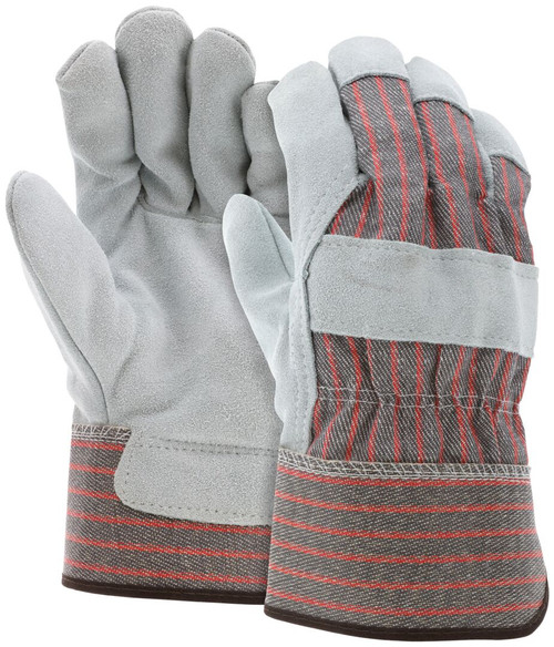 1200_ - 1200 - 124200 - Pair of MCR Safety Group 1200 leather palm work gloves with striped fabric back and 2.5-inch starched safety cuff