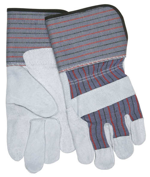 12011_ - 12011 - 610 - Pair of MCR Safety Group 12011 long gauntlet leather palm work gloves with assorted fabric back and 4.5-inch rubberized safety cuff