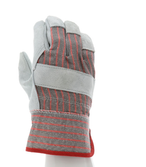 1201S_ - 1201S - 145036 - 360 - Rotational view of 201S leather palm work gloves with striped fabric back and 2.5-inch starched safety cuff in ladies sizing