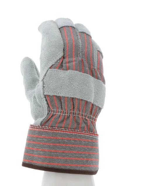 1205L_ - 1205L - 124267 - 360 - Rotational view of 1205 insulated leather palm work gloves with split shoulder leather, red fleece lining, and 2.5-inch rubberized safety cuff