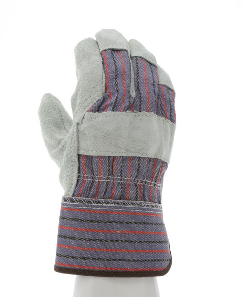 1300_ - 1300 - 125026 - 360 - Rotational view of 1300 leather palm work gloves with split shoulder leather and 2.5-inch rubberized safety cuff
