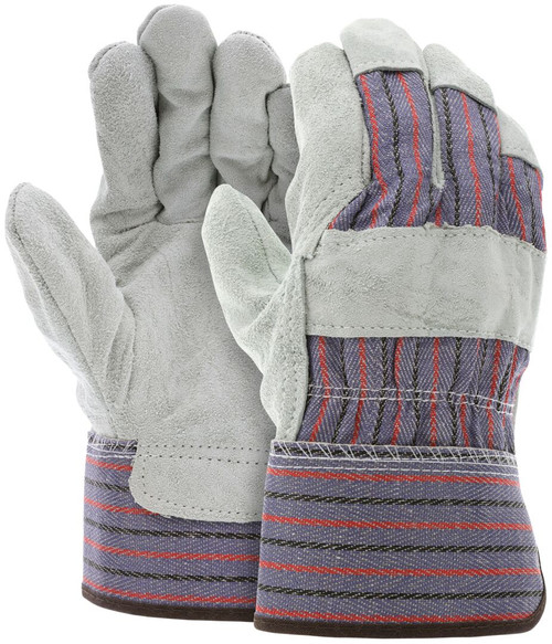 1300_ - 1300 - 125064 - Pair of MCR Safety Group 1300 leather palm work gloves with select split shoulder leather and 2.5-inch rubberized safety cuff