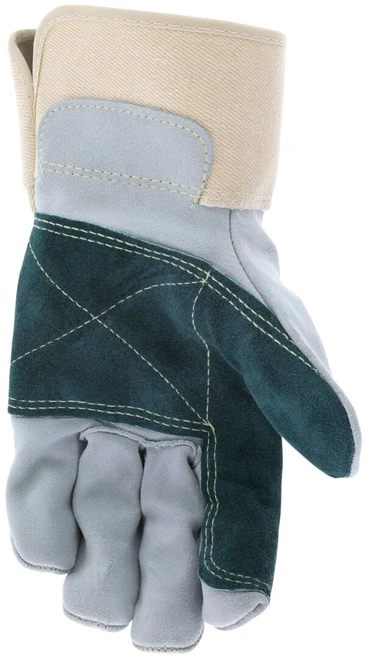 16012_ - 16012L - 122328 - Leather grip gloves palm view – double palm split side leather enhances abrasion resistance and grip for heavy-duty material handling applications