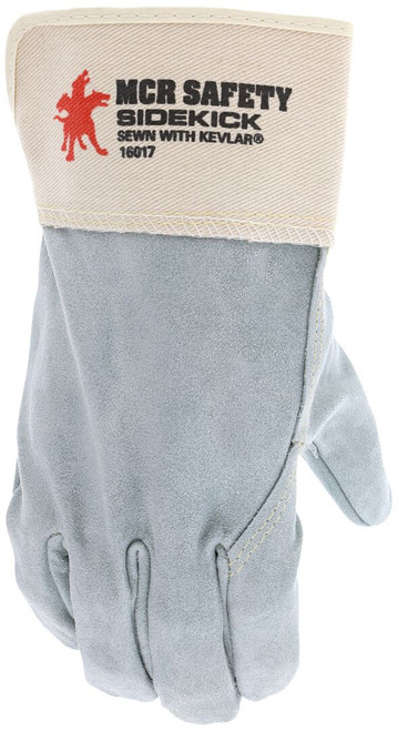 16017_ - 16017L - 122371 - Protective leather work gloves back view – full leather back with Kevlar® stitching and 2.5-inch rubberized safety cuff for improved durability and wrist protection