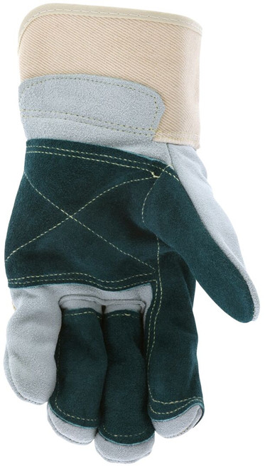 16025L_ - 16025L - 122387 - Leather grip gloves palm view – double palm and reinforced fingers enhance abrasion resistance and grip for heavy-duty material handling applications