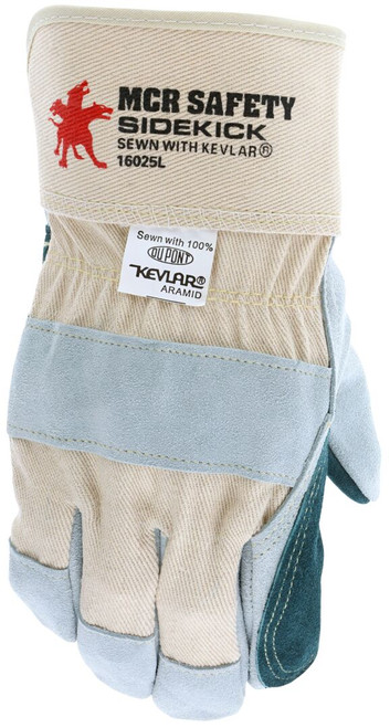 16025L_ - 16025L - 122386 - Protective leather work gloves back view – durable fabric back with Kevlar® stitching and 2.5-inch rubberized safety cuff for wrist protection