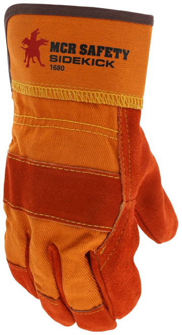 1680_ - 1680 - 50429 - Protective leather work gloves back view – durable fabric back with 2.5-inch rubberized safety cuff for wrist protection in demanding environments