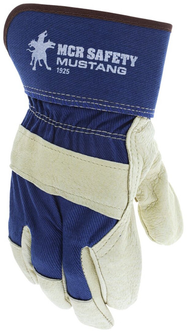 1925_ - 1925L - 117657 - Protective leather work gloves back view – breathable fabric back with 2.5-inch rubberized safety cuff for comfort and wrist protection