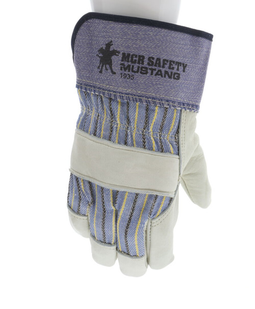 1935_ - 1935L - 123645 - 360 - Leather palm work gloves – MCR Safety Group 1935 Mustang Series – premium grain leather with 2.5-inch safety cuff for industrial use