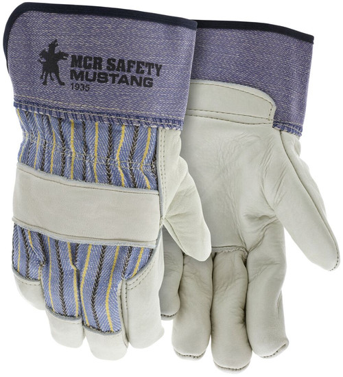 1935_ - 1935L - 123676 - Leather palm industrial gloves pair – MCR Safety Group 1935 with A grade grain leather and 2.5-inch rubberized cuff for general work tasks