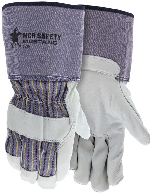 1936_ - 1936L - 123702 - Leather palm industrial gloves pair – MCR Safety Group 1936 with A grade grain leather and 4.5-inch rubberized cuff for general work tasks