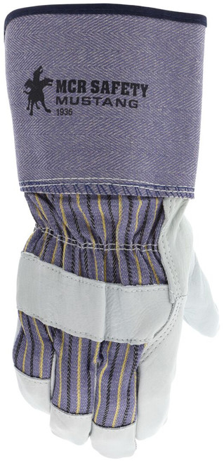 1936_ - 1936L - 123704 - Protective leather work gloves back view – durable fabric back with 4.5-inch rubberized safety cuff for extended wrist and forearm protection