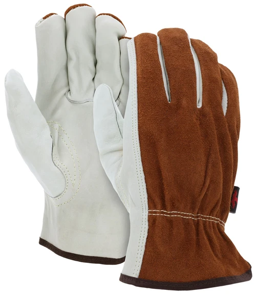 3205_ - 3205L - 23387 - Leather driver industrial gloves pair – MCR Safety Group 3205 with C grade grain leather palm, split leather back, and keystone thumb for general work tasks