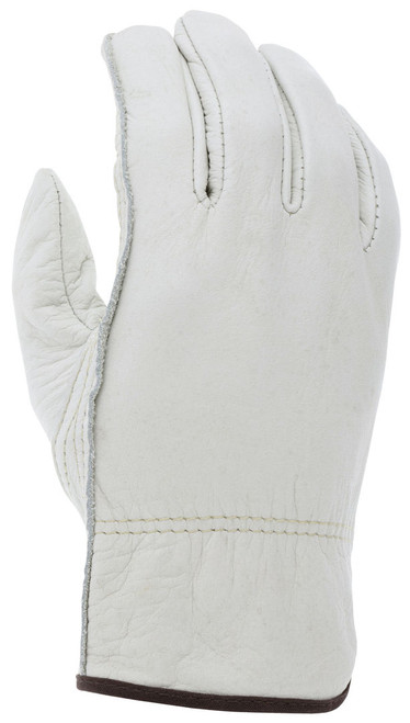 3213_ - 3213L - 23656 - Protective leather work gloves back view – durable grain cowskin leather with keystone thumb design for flexibility and comfort during extended wear