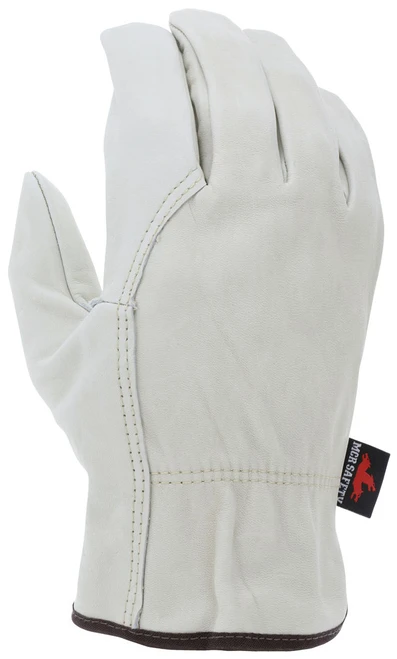 3214_ - 3214L - 23686 - Protective leather work gloves back view – durable grain cowskin leather with wing thumb design for flexibility and comfort during extended
