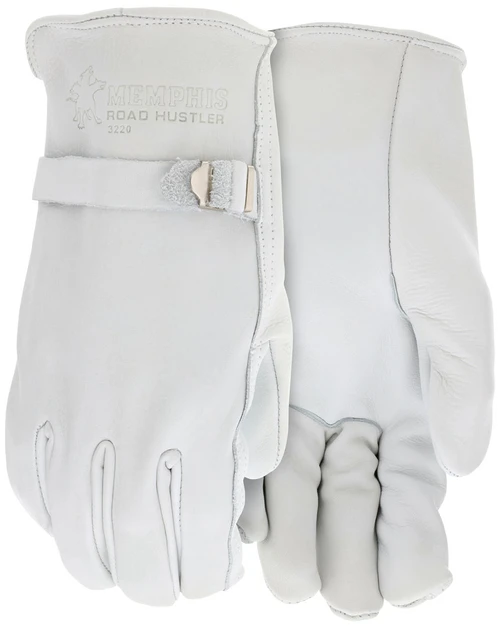 3220_ - 3220L - 30816 - Leather driver industrial gloves pair – MCR Safety Group 3220 with A+ grade grain leather, pull strap closure, and rolled hem for secure fit