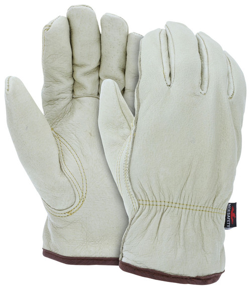 3450_ - 3450L - 968 - Insulated leather driver gloves pair – MCR Safety Group 3450 with premium A grade grain pigskin leather and red fleece lining for winter work tasks