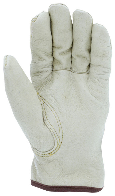 3450_ - 3450L - 28045 - Leather grip gloves palm view – premium grain pigskin leather enhances durability, flexibility, and grip for material handling in cold environments