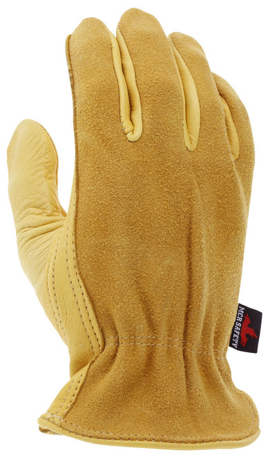 3505_ - 3505L - 23804 - Protective cut resistant gloves back view – premium goatskin leather with wing thumb design for flexibility, comfort, and industrial hand protection