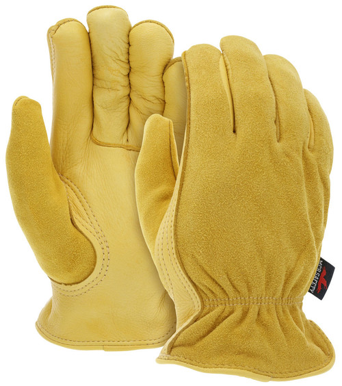 3555_ - 3555L - 27444 - Insulated leather driver gloves pair – MCR Safety Group 3555 with grain deerskin palm, split deerskin back, and fleece lining for winter work tasks