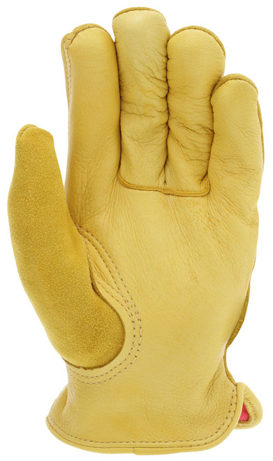 3555_ - 3555L - 27446 - Leather grip gloves palm view – grain deerskin palm enhances softness, dexterity, and grip for material handling in cold environments