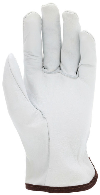 3601_ - 3601L - 23833- Leather grip gloves palm view – premium grain goatskin leather enhances dexterity, durability, and grip for material handling applications
