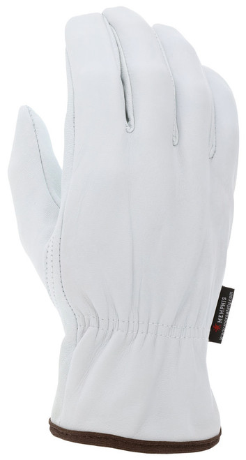 3613_ - 3613L - 23891 - Protective leather work gloves back view – grain goatskin leather with keystone thumb design for flexibility and comfort during extended wear