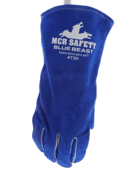 4730_ - 4730 - 144601 - 360 - Leather welding work gloves – MCR Safety Group 4730 Blue Beast® – premium side split leather with foam lining, wing thumb, and Kevlar® stitching