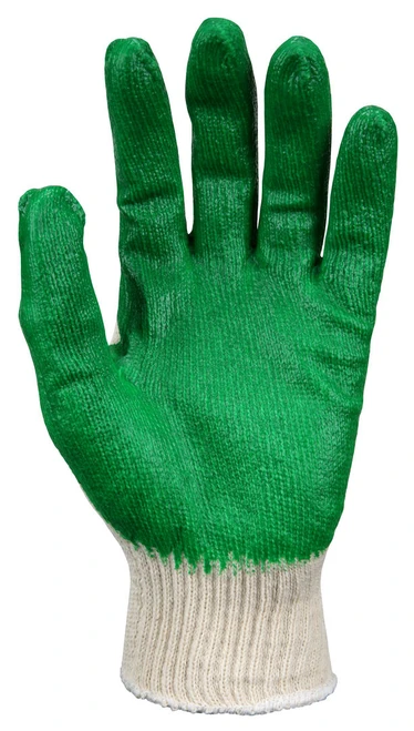 9681_ - 9681L - 2723 - Latex coated palm gloves palm view – green latex coating enhances grip, abrasion resistance, and durability for industrial applications