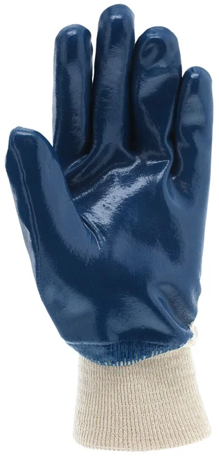 9750_ - 9750 - 129495 - Blue nitrile coated palm gloves palm view – nitrile coating enhances grip, abrasion resistance, and durability for material handling applications