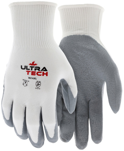 9674_ - 9674L - 137796 - Lightweight coated work gloves pair – MCR Safety Group 9674 with a white nylon shell and foam nitrile coating for all-day comfort and handling performance
